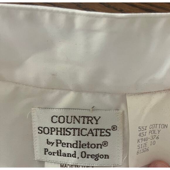 NWT Pendleton Country Sophisticates White Blouse Top Embroidered Tie-Size 10 - Picture 3 of 8